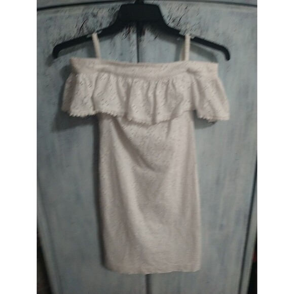 Calvin Klein Embroidered Shoulder Dress White Sz 0p Boho Cottage Core Feminine - Picture 3 of 9